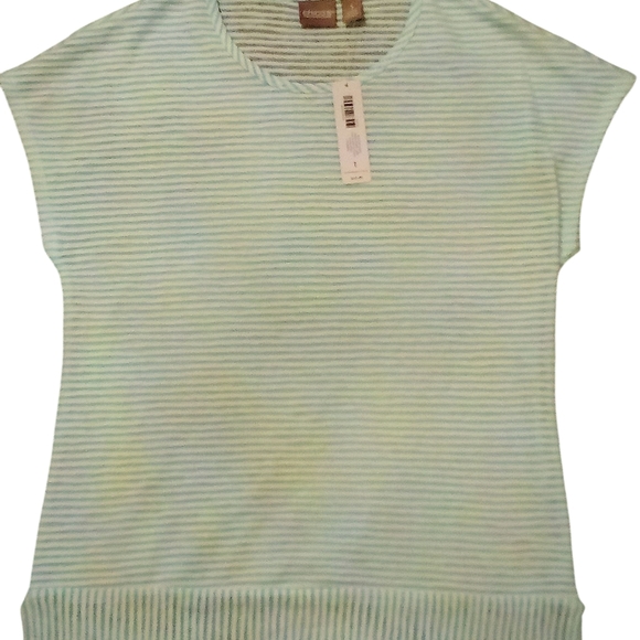 Chico's -NWT Shadow Striped Sleeveless Tunic Top, Lined Inside Front, White/Aqua - Picture 1 of 12